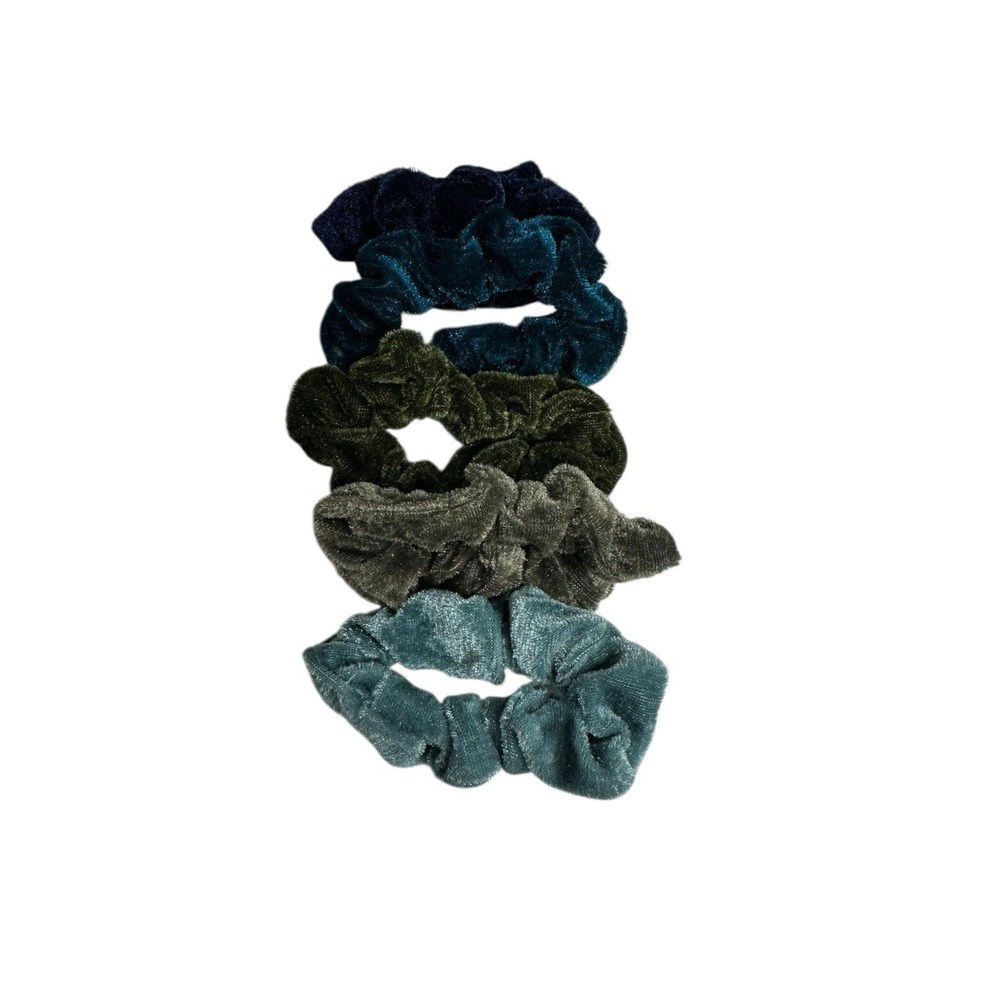 Unbranded Velvet Hair Scrunchies Lot of 5 Blue Green Teal Hair Ties Womens Teens